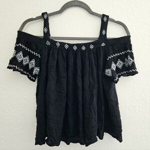 Japna Off-the-shoulder Loose-fit, Embroidered Blouse, Size XS